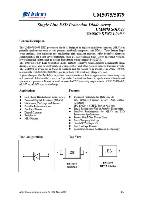 UM5079 Datasheet Single Line ESD Protection Diode Array