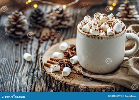 Chocolate Hot Cocoa In White Mug With Marshmallows Generative AI Stock