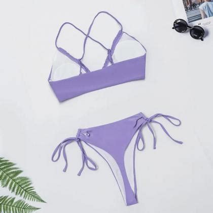 Womens Lilac Triangle Top String Bikini Swimwear Set On Luulla