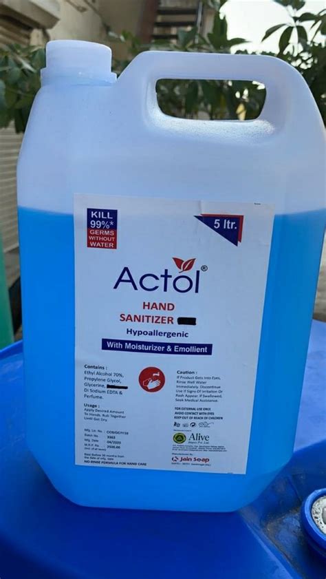 Actol 5 Ltr Hand Sanitizer 70 Alcohol At Rs 1500 Bottle Alcohol