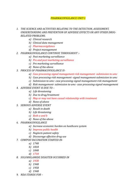 Unit Pharmacovigilance Bp T Th Sem Pharmacovigilance Unit