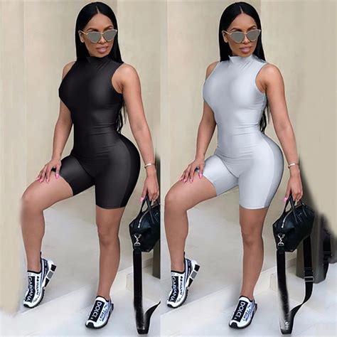 Sexy Bodycon Jumpsuits Short Summer For Women Bodysuit 2018 Black