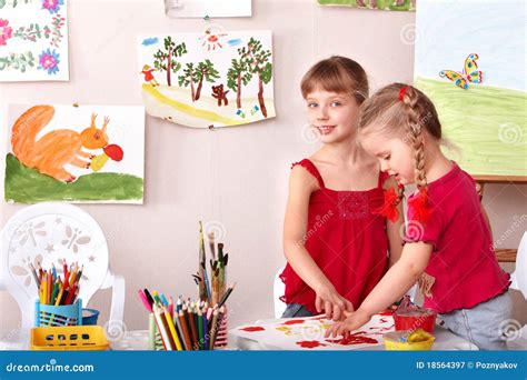 Children Painting In Art Class. Royalty Free Stock Photography - Image ...