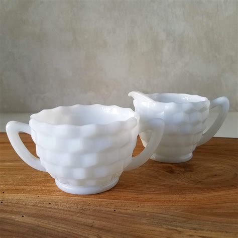 Milk Glass Sugar And Creamer Vintage White Milk Glass Set Farmhouse Kitchen Decor