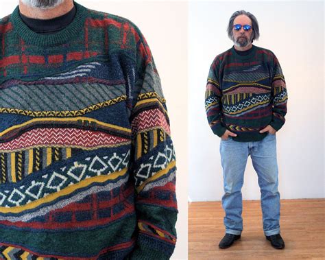 90s Coogi Style Sweater Xl Mens Vintage Abstract Geometric Italian