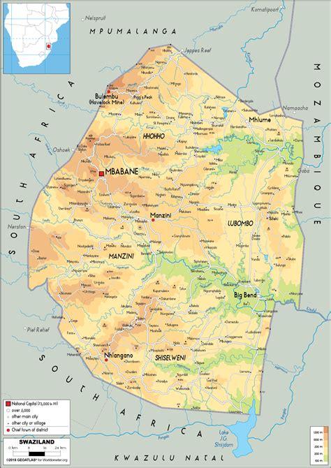 Eswatini Swaziland Map Physical Worldometer