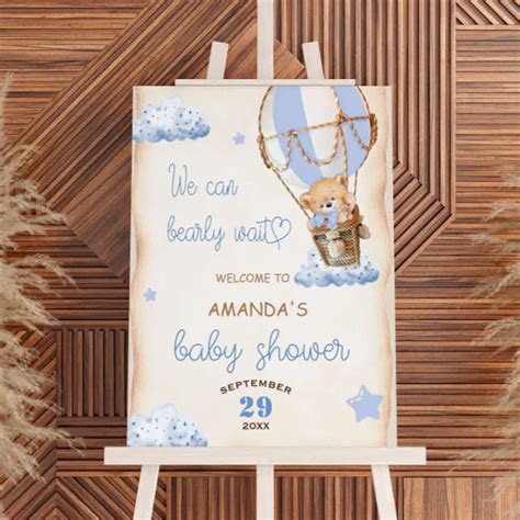 Bear Hot Air Balloon Blue Baby Shower Welcome Foam Board Zazzle