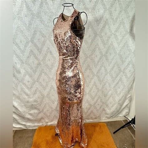 Lulu S Notorious Rose Gold Sequin Maxi Dress Size Xs Gem