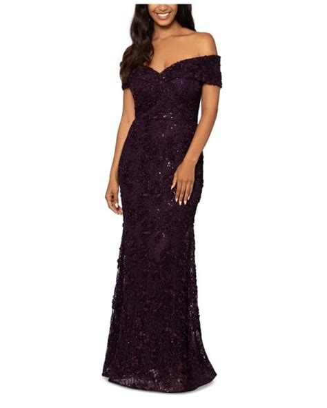 Xscape Off The Shoulder Lace Gown In Purple Lyst