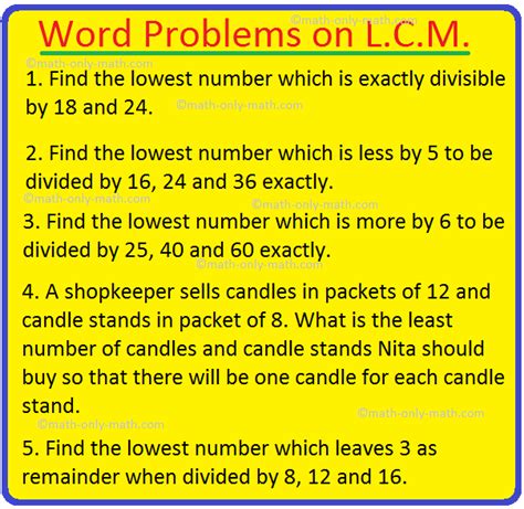 Word Problems On L C M Word Problems Lcm Words