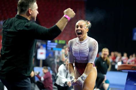 Gymnastics Olivia Trautman Perfect As No 1 Oklahoma Takes Down No 2