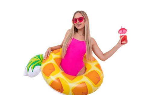 Premium Photo Beautiful Blonde Woman In A Pink Swimsuit