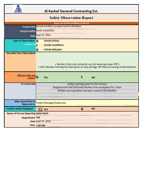 Safety Observation Form Pdf