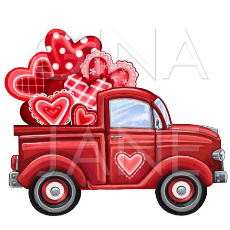 Valentine Red Truck With Hearts Art Sublimation PNG Etsy Valentines