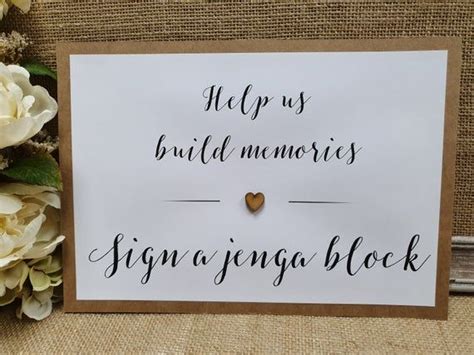 Jenga Wedding Sign A4 With Wooden Heart White Ivory Craft Rustic