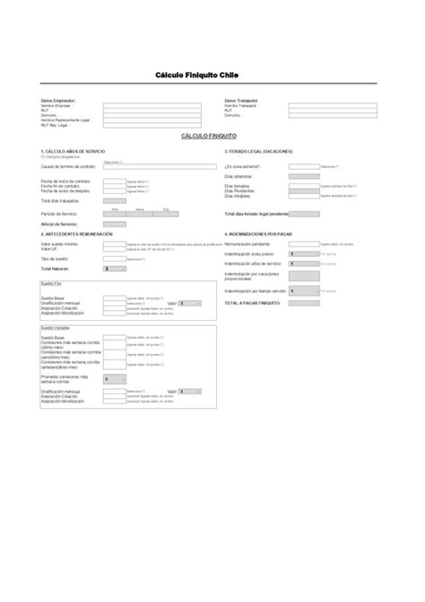 Plantilla Excel Para Finiquito En Chile Descarga Gratis ️