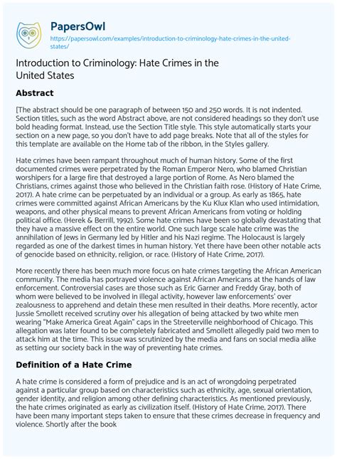 Introduction To Criminology Hate Crimes In The United States Free