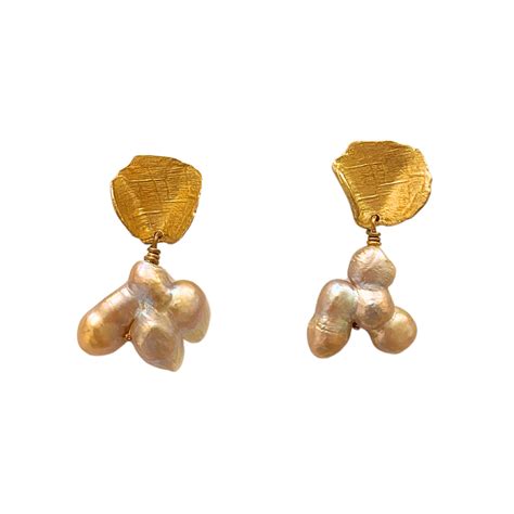 Bronze Sedge Earrings with Clustered Pink Pearls – Gill Wing Jewellery