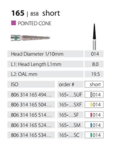 MDT Diamond Bur FG 165 858 314 014 SC Coarse Grit Green Band Pkt 10