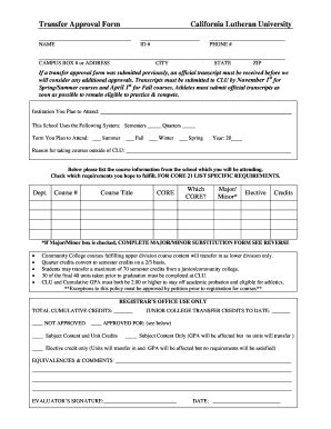 Fillable Online Callutheran Transfer Approval Form California Lutheran