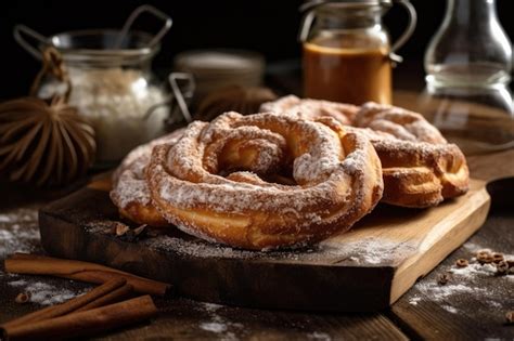 Premium AI Image | Brezel with cinnamon and sugar on board