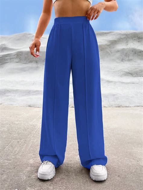 Shein Ezwear Pantalon Ample Unicolore Taille Haute Mode En Ligne