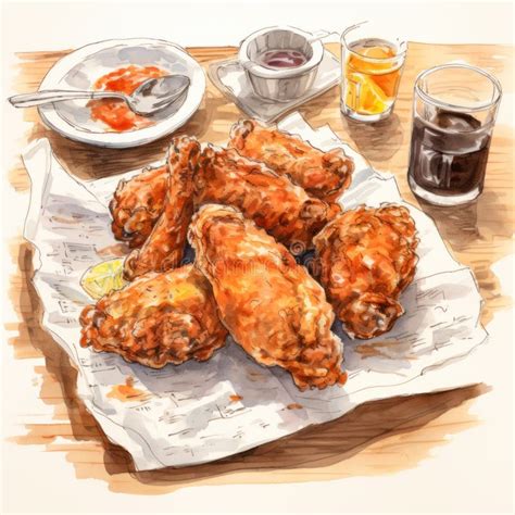 Colorful Realism A Vibrant Illustration Of Fried Chicken With Gravy