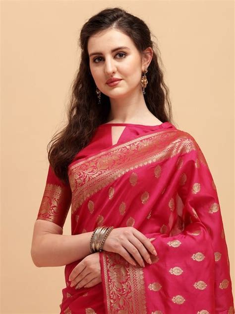 Pink And Gold Toned Ethnic Motifs Zari Jashn Saree