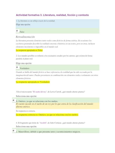 Actividad Formativa 3 Literatura Realidad Ficción Y Contexto Pdf