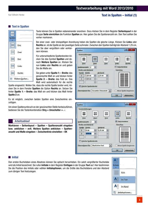 Textverarbeitung Mit Word 2013 2010 Text In Spalten Initial