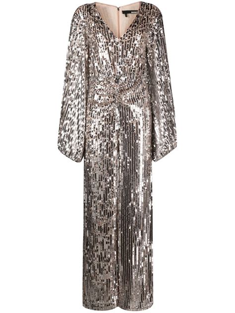 Rotate Birger Christensen V Neck Sequin Jumpsuit Silver Farfetch