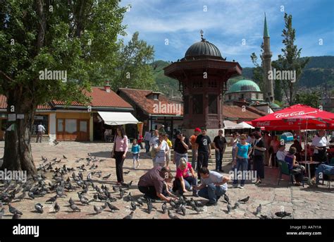 Bosnia Sarajevo Turkish Quarter Bascarsija Square View With People