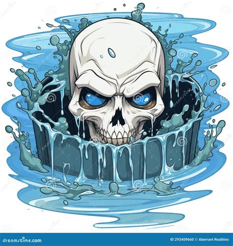 A Cartoon Skull In The Water With Blue Eyes Stock Illustration Illustration Of Liquid Danger