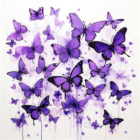 Mariposas P Rpuras Est N Volando En El Aire Con Acuarela Pintura