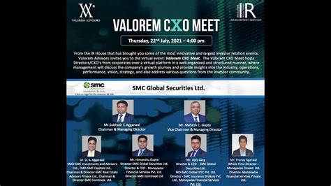 Smc Global Securities Ltd Valorem Cxo Meet Youtube