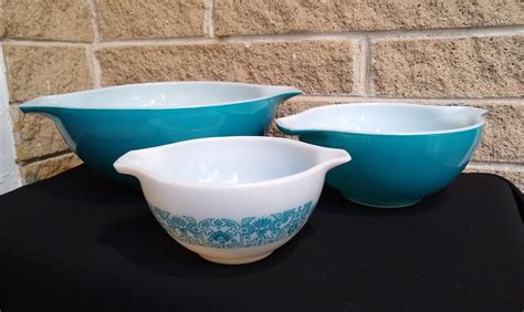 Pyrex Horizon Blue 441 442 443 444 Cinderella Mixing Bowl Set