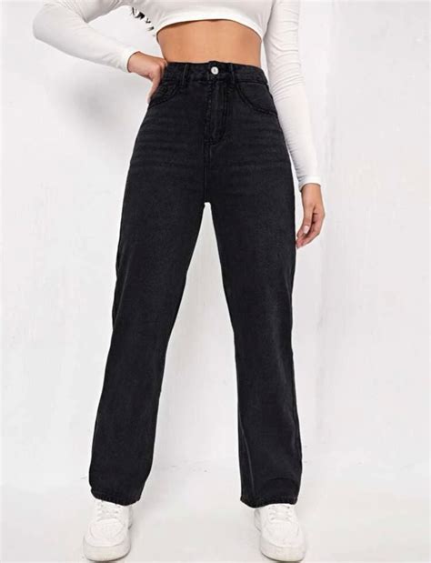 Black Boyfriend Jeans Womens Fashion Bottoms Jeans And Leggings On