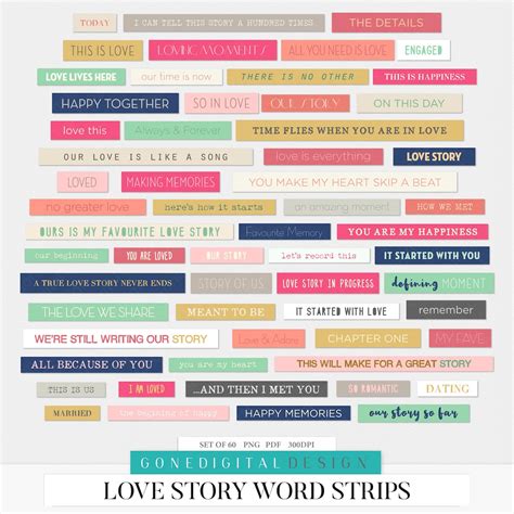 Love Digital Word Strips Word Sticker Scrapbook Printable Sheet Love