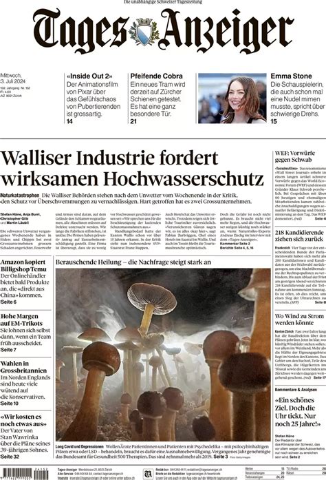 Tages Anzeiger Tagi TA Prima Pagina Di Oggi