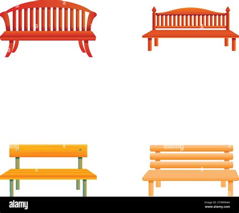 Wooden Bench Icons Set Cartoon Vector Bench For Park Or Garden