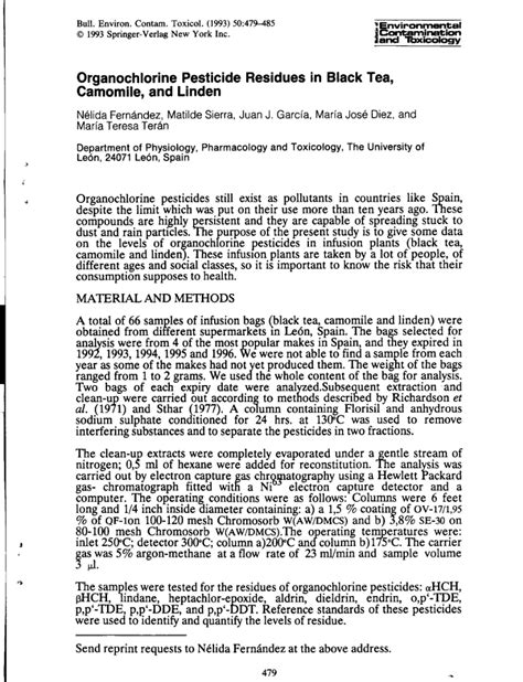 PDF Organochlorine Pesticide Residues In Black Tea Camomile And Linden