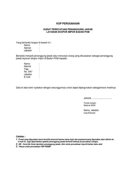 Surat Pernyataan Penanggung Jawab Pdf