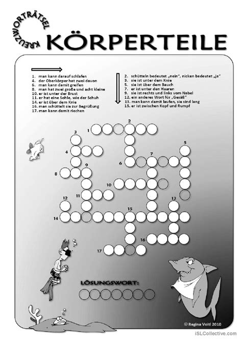 Kreuzworträtsel Körperteile Deutsch DAF Arbeitsblätter pdf doc