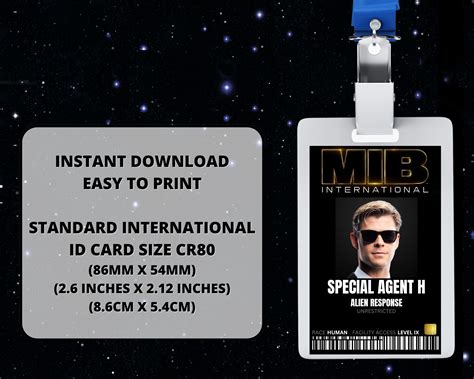 Printable Man In Black Id Card Badge Special Agent K Cosplay Costume