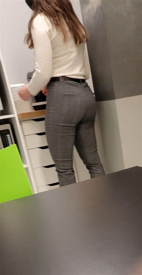 Brunette Round Bubbly Butt In TIGHT Work Pants In High Heels She Want All The Attention Tight