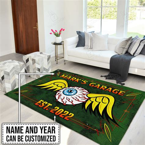 Personalized Eyeball Wings Rat Fink Rat Fink Rug Hot Rod Rug For Garage Bluefink