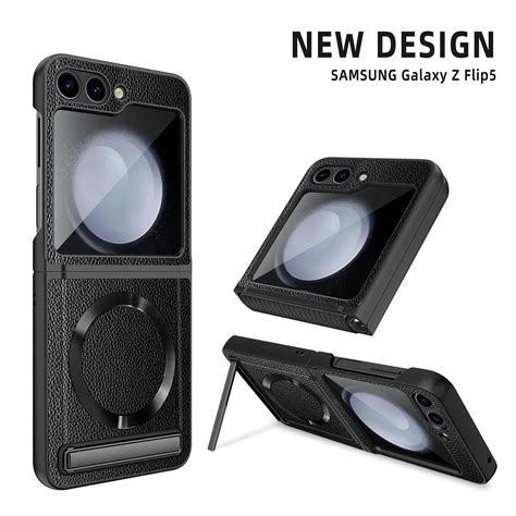 For Samsung Galaxy Z Flip 5 Leather Case With Invisible Bracket Magnetic Wireless Charging