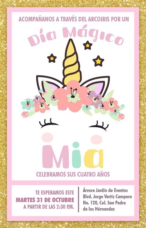 4th Birthday Mia Party Unicorn Invitacion De Unicornio Tarjetas