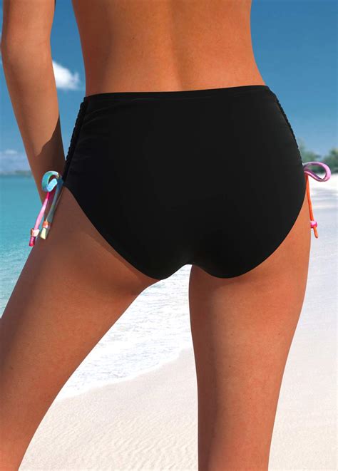 High Waisted Drawstring Black Bikini Bottom Modlily Usd