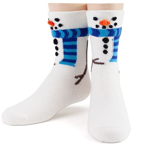 Fun Kids Socks Show Off A Snowy White 3d Snowman And Blue Scarf